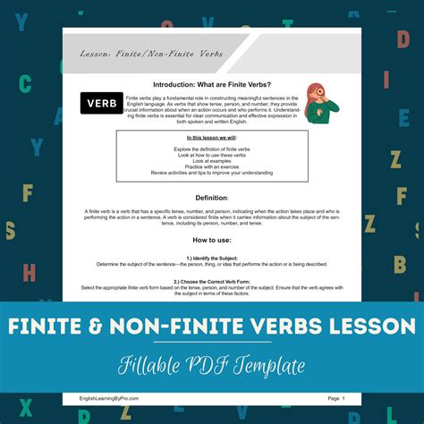 Finite And Non Finite Verbs Lesson Editable Fillable Printable PDF