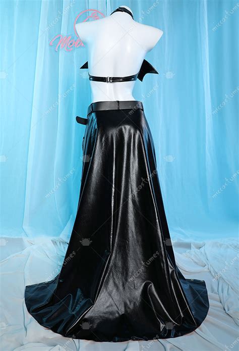 Halloween Gothic Pumpkin Witch Sexy Lingerie Set Halter Bat Wings Top And High Slit Skirt Set