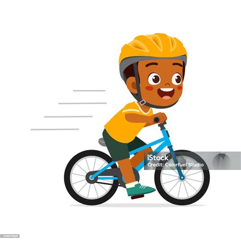 anak kecil naik sepeda  pakai helm ilustrasi stok  gambar