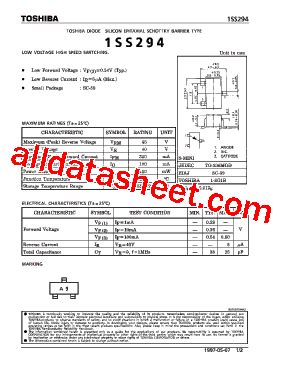 1SS294 数据表 PDF Toshiba Semiconductor