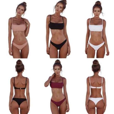 Split Solid Color Bikini Tight Swimsuit Woman Feeling