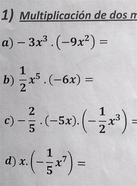 1 Multiplicación de dos monomios Brainly lat