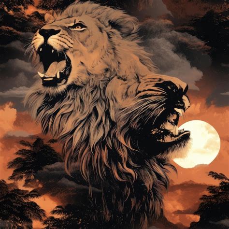 Premium AI Image | Majestic lion roaring against a dramatic sky