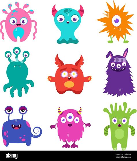 Cute Cartoon Baby Monsters Vector Collection Color Monster Character