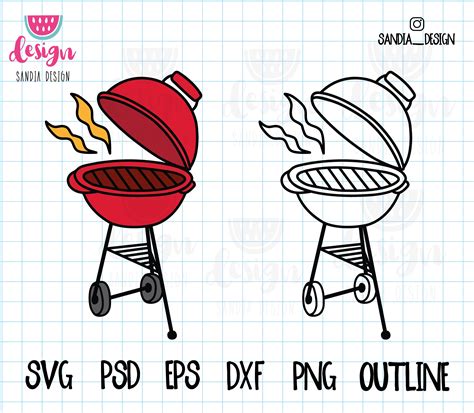 Doodle Bbq Grill Svg Png Psd Outline Personal And Etsy