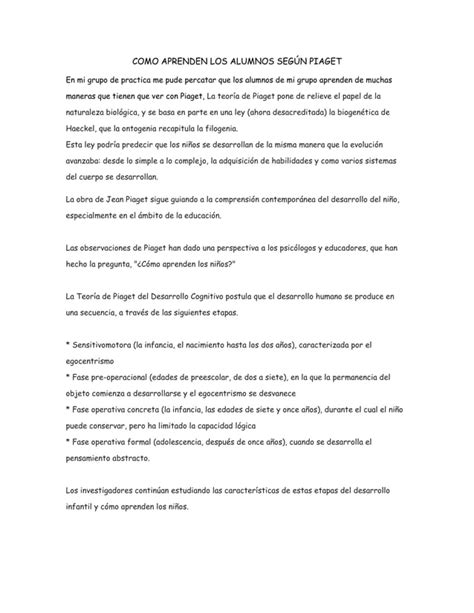 Como Aprenden Los Alumnos Seg N Piaget Gonzalo Pdf