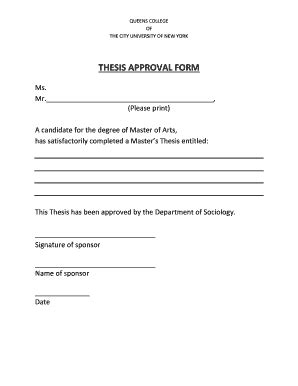 Fillable Online Thesis Approval Form Queens College Fax Email Print