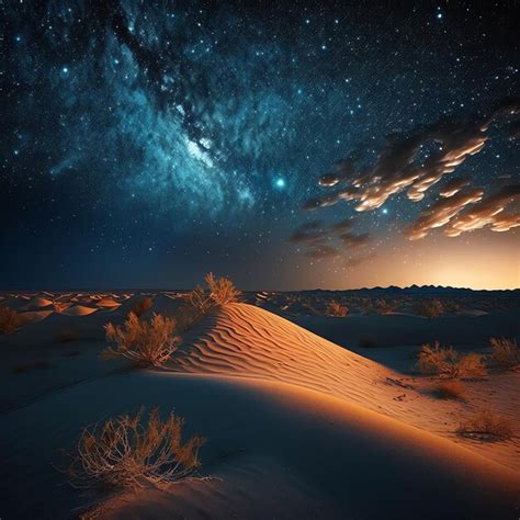 Un Desierto Con Plantas Y Estrellas En El Cielo Foto Premium