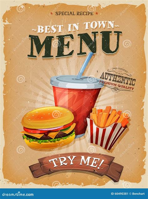 Grunge And Vintage Fast Food Menu Poster Stock Vector Illustration Of