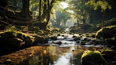 Premium Ai Image A Serene Forest Glade With Dappled Sunlight