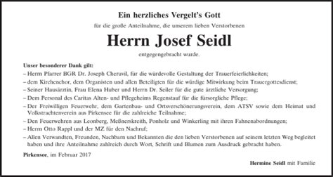 Traueranzeigen Von Josef Seidl Mittelbayerische Trauer