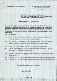 DECRET N2021 860 DU 15 DECEMBRE 2021 PORTANT REEGLEMENTATION DES