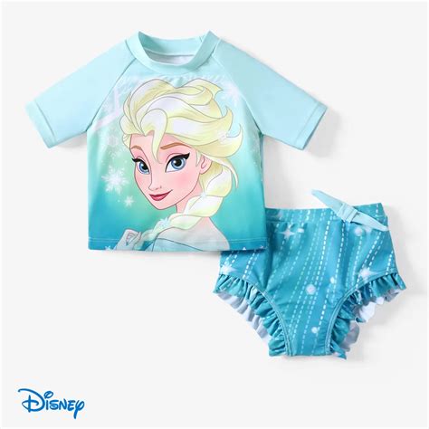 Disney Princess Girls Swimsuit Frozen Elsa Rash Guards And Bikini Bottom Pieces Set Sizes