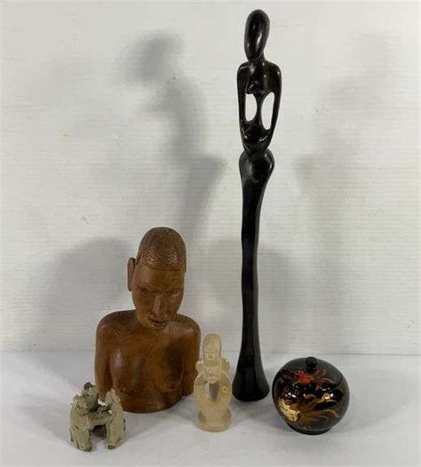 African Tribal And Asian Decor Wood Carved Nude Women Figures Stone Carving Small Jar With