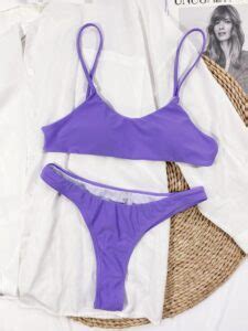 Solid V Neck Two Piece Tank Bikini Swimsuits Power Day Sale