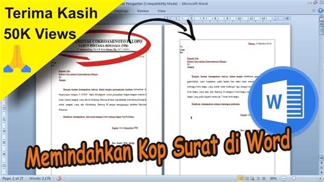 Cara Memindahkan Atau Mengcopy Kop Surat Di Microsoft Word Youtube