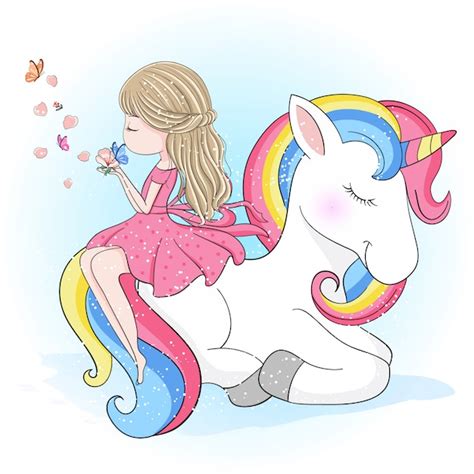 Premium Vector | Hand drawn cute girl sitting in a unicorn