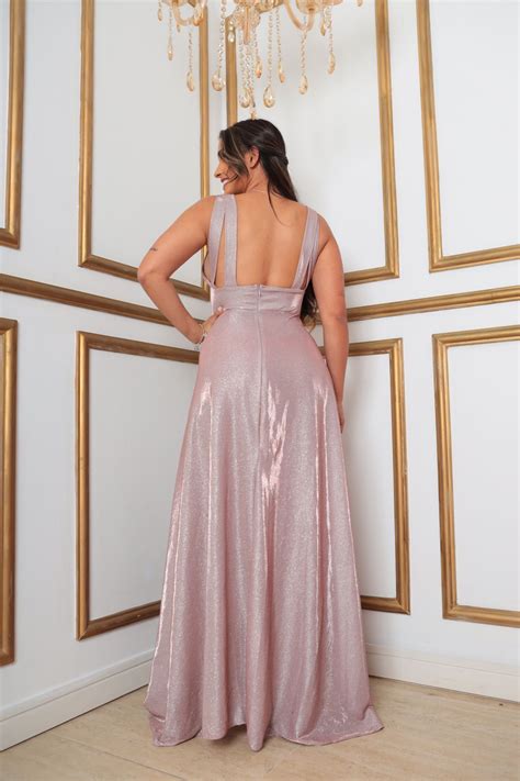 Vestido De Festa Decote Profundo Nude Mcoffee Festa