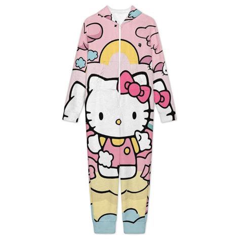 HELLO KITTY Kids Cartoon One-piece Pajamas Winter Warm Home Pajamas