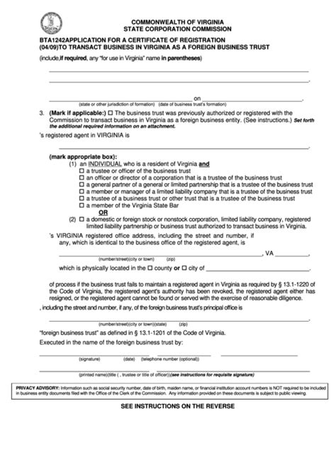 Application For A Certificate Of Registration To Transact Business In ...
