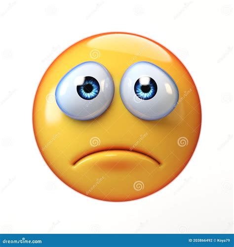 Sad Emoji Isolated on White Background, Depressed Emoticon 3d Rendering ...