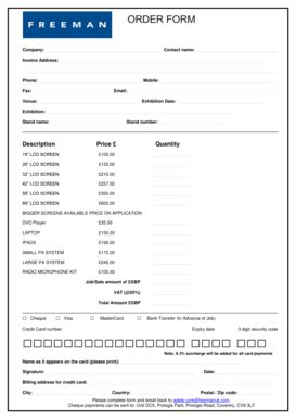 Fillable Online Section Freeman Audio Visual Order Form The