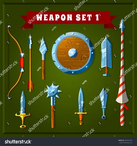 Set Of Cartoon Weapons. Vector Illustration. - 538454794 : Shutterstock