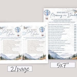 Printable Baby Game Blue Hot Air Balloon Baby Shower Travel Theme