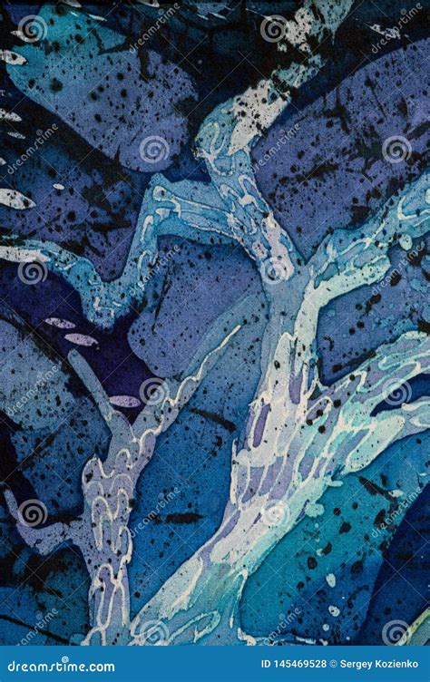 Mystical Tree Turquoise And Violet Hot Batik Background Texture Handmade On Silk Stock