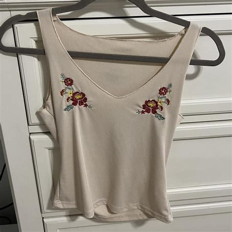Shein Nude Tank Top With Flowers Size Small Depop