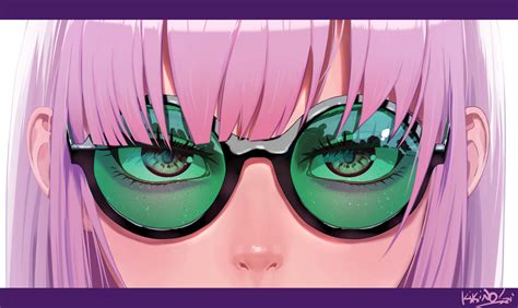 Anime Anime Girls Hololive Mori Calliope Pink Hair Red Eyes Glasses