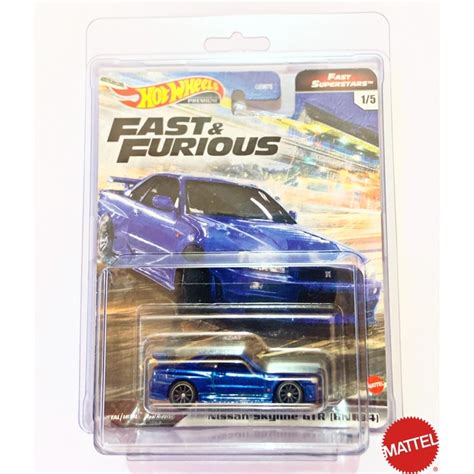 Hot Wheels Premium Fast Furious Nissan Skyline GTR BNR34 Fast Superstars With Card Protector