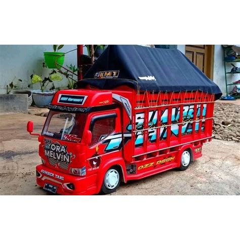 Jual Miniatur Truk Oleng Kayu Asli Jumbo Bonus Terpal Full Lampu