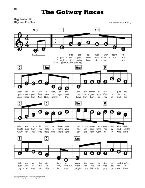 The Galway Races By Traditional Irish Folk Song Sheet Music For E Z