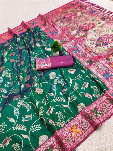 soft paithani silk zari weaving meenakari motifs saree wholesale price