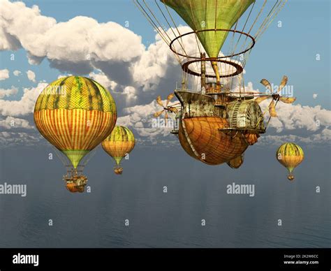 Fantasy Hot Air Balloons Over The Sea Stock Photo Alamy