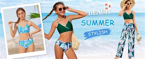 Amazon Oranchids Girls Swimsuit Piece Tropical Print Bathing Suit V Neck Bikini Set With