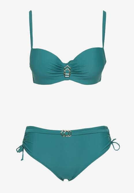 Ciemnozielone Bikini Majtki Typu Figi I Biustonosz Z Metalicznymi Ozdobami Kinasara Renee