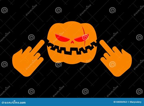 Angry Pumpkin Halloween Shows To Fuck Aggressive Vegetable Stock Vector Illustration Of Fear