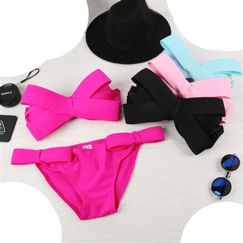 Aliexpress Buy New Bikini Women Sexy Swimwear Big Bowknot Bra Girls Solid Colors Bikinis