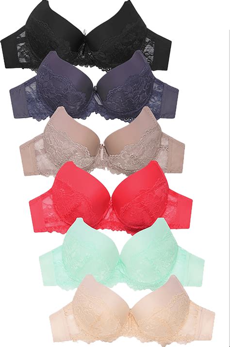 6 Pieces Of Pushup Underwired Lace Lady S Gentle Push Up Bra A B C Cup 36b 4287wal