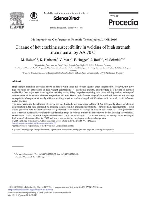 PDF Change Of Hot Cracking Susceptibility In Welding Of High Strength Aluminum Alloy AA 7075