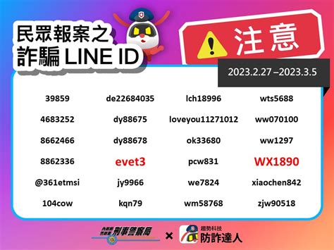 【防詐騙宣導】公布112 2 27 112 3 5「千萬別加好友」的詐騙line Id！！！ 校安中心校安中心