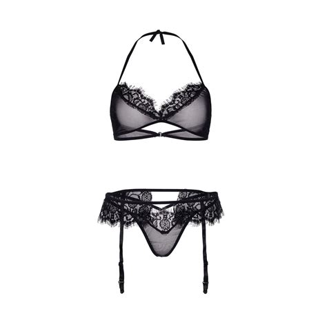 Completo Intimo In Pizzo Nero Sexy Lingerie Con Reggicalze Leg Avenue