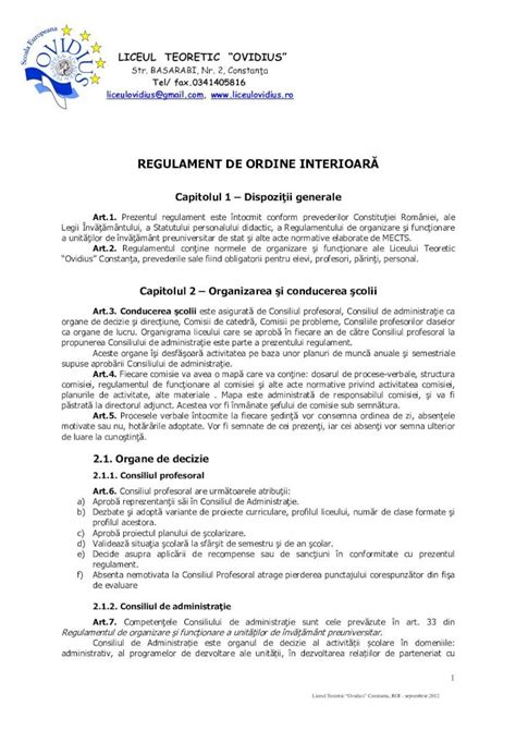 PDF Regulament De Ordine Interioara Liceul Ovidius DOKUMEN TIPS