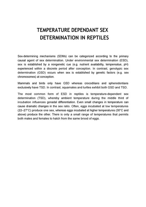 Temperature Dependent Sex Determination In Reptiles TEMPERATURE
