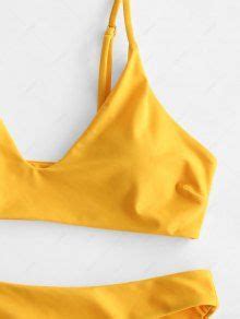 ZAFUL Solid Bralette Bikini Swimsuit In DEEP YELLOW ZAFUL