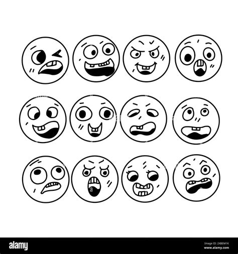 Ugly Faces With Bad Emotions Set Hand Drawn Doodle Style Vector