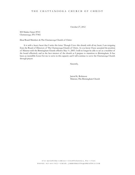 Church Ministry Resignation Letter Sample - Sample Resignation Letter