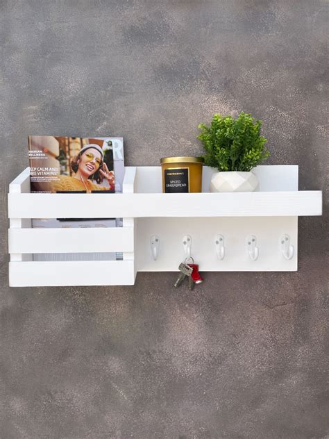 Настенная ключница белая из натурального дерева, вешалка для ключей ...